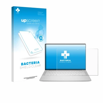 Face avant d’un emballage produit avec le logo de la marque upscreen. À côté, l’appareil Dell 14 Premium Laptop est représenté