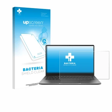 Face avant d’un emballage produit avec le logo de la marque upscreen. À côté, l’appareil ASUS Chromebook Plus CX14 est représe