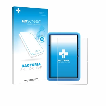 Face avant d’un emballage produit avec le logo de la marque upscreen. À côté, l’appareil Blackview Tab 60 Pro Kids 10.1