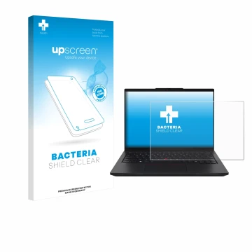Face avant d’un emballage produit avec le logo de la marque upscreen. À côté, l’appareil Lenovo ThinkPad L14 Gen 6 est représe