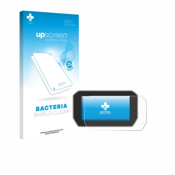 Face avant d’un emballage produit avec le logo de la marque upscreen. À côté, l’appareil Ducati V4S 2021 Affichage de la vites