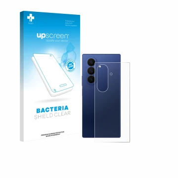 Face avant d’un emballage produit avec le logo de la marque upscreen. À côté, l’appareil Samsung Galaxy Z Fold 7 (Arrière) est