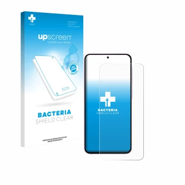 Face avant d’un emballage produit avec le logo de la marque upscreen. À côté, l’appareil Samsung Galaxy A56 5G (case-friendly)