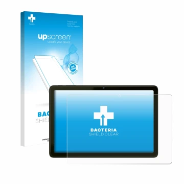 Face avant d’un emballage produit avec le logo de la marque upscreen. À côté, l’appareil VALE Tablet V10A est représenté avec 