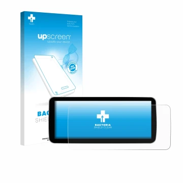 Face avant d’un emballage produit avec le logo de la marque upscreen. À côté, l’appareil Ninetom Car Radio 12.3