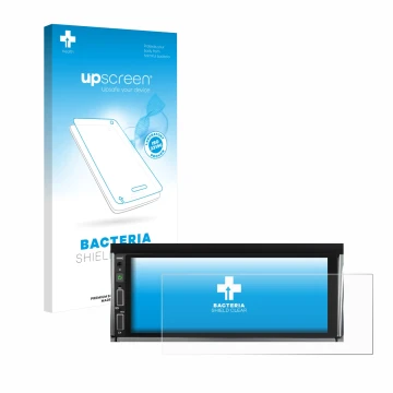 Face avant d’un emballage produit avec le logo de la marque upscreen. À côté, l’appareil Hikity Carplay 6.86