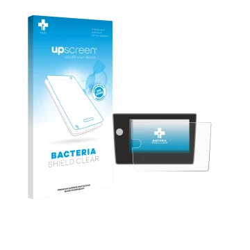 Face avant d’un emballage produit avec le logo de la marque upscreen. À côté, l’appareil Volkswagen Polo Life 2024 est représe