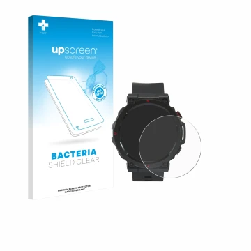 Face avant d’un emballage produit avec le logo de la marque upscreen. À côté, l’appareil Crivit Sport-Smartwatch est représent