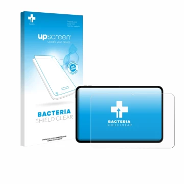 Face avant d’un emballage produit avec le logo de la marque upscreen. À côté, l’appareil Teclast T65 est représenté avec la pr