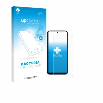 Face avant d’un emballage produit avec le logo de la marque upscreen. À côté, l’appareil Xiaomi Redmi 15 4G est représenté ave