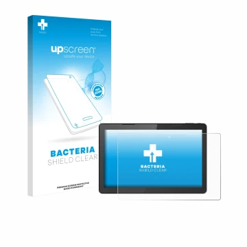 Face avant d’un emballage produit avec le logo de la marque upscreen. À côté, l’appareil Hannspree Pad 13.3