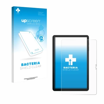 Face avant d’un emballage produit avec le logo de la marque upscreen. À côté, l’appareil Telekom T Tablet 2 est représenté ave
