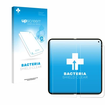 Face avant d’un emballage produit avec le logo de la marque upscreen. À côté, l’appareil Google Pixel 10 Pro Fold (Affichage i