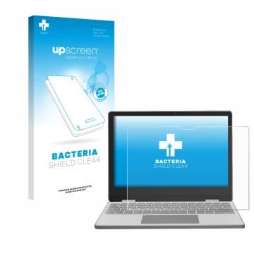 Face avant d’un emballage produit avec le logo de la marque upscreen. À côté, l’appareil Framework Laptop 12 est représenté av