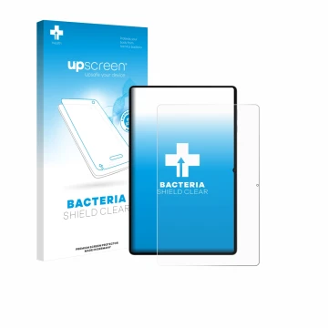 Face avant d’un emballage produit avec le logo de la marque upscreen. À côté, l’appareil Samsung Galaxy Tab S11 Ultra (portrai