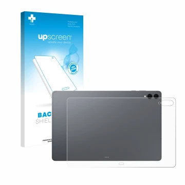 Face avant d’un emballage produit avec le logo de la marque upscreen. À côté, l’appareil Samsung Galaxy Tab S11 Ultra (Arrière