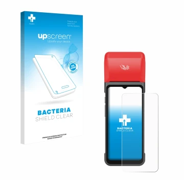 Face avant d’un emballage produit avec le logo de la marque upscreen. À côté, l’appareil iMin Swift 2 Pro est représenté avec 