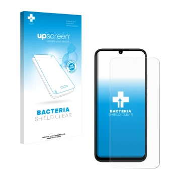 Face avant d’un emballage produit avec le logo de la marque upscreen. À côté, l’appareil Xiaomi Redmi 15C est représenté avec 