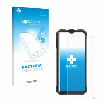 Face avant d’un emballage produit avec le logo de la marque upscreen. À côté, l’appareil Cubot King Kong AX est représenté ave
