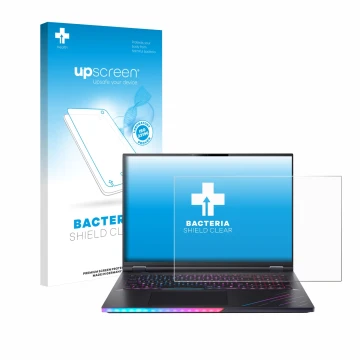 Face avant d’un emballage produit avec le logo de la marque upscreen. À côté, l’appareil Acer Predator Helios 18 AI PH18-73 es