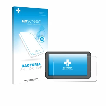 Face avant d’un emballage produit avec le logo de la marque upscreen. À côté, l’appareil BOUWOIMA Motorrad Carplay B7 7