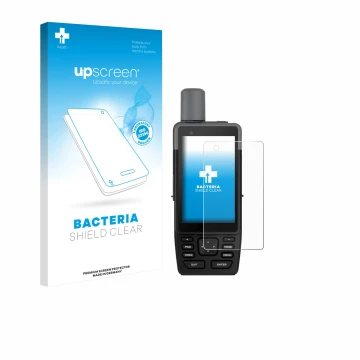 Face avant d’un emballage produit avec le logo de la marque upscreen. À côté, l’appareil Garmin GPSMAP H1 est représenté avec 