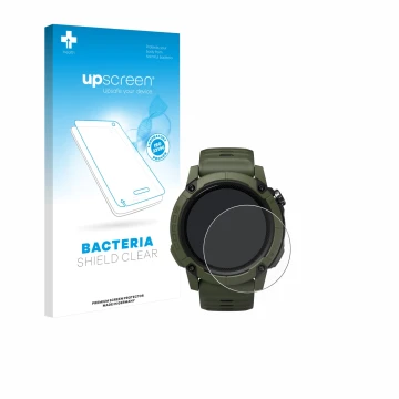 Face avant d’un emballage produit avec le logo de la marque upscreen. À côté, l’appareil Coros NOMAD est représenté avec la pr