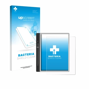 Face avant d’un emballage produit avec le logo de la marque upscreen. À côté, l’appareil Montblanc Digital Paper est représent