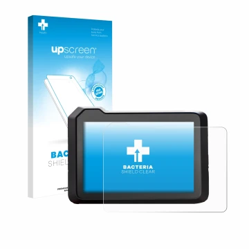 Face avant d’un emballage produit avec le logo de la marque upscreen. À côté, l’appareil KTM 990 Duke 2024 est représenté avec