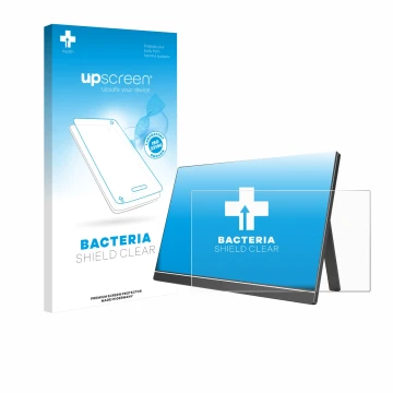 Face avant d’un emballage produit avec le logo de la marque upscreen. À côté, l’appareil Arzopa ‎60HZ/A1 15.6