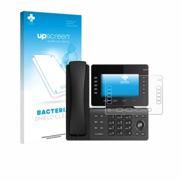 Face avant d’un emballage produit avec le logo de la marque upscreen. À côté, l’appareil Snom D865 est représenté avec la prot
