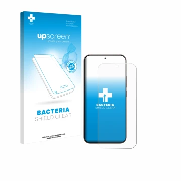 Face avant d’un emballage produit avec le logo de la marque upscreen. À côté, l’appareil Xiaomi 17 est représenté avec la prot