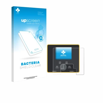 Face avant d’un emballage produit avec le logo de la marque upscreen. À côté, l’appareil Junsi iCharger DX12 est représenté av