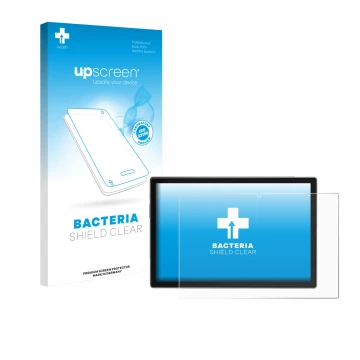 Face avant d’un emballage produit avec le logo de la marque upscreen. À côté, l’appareil Antemper D115 10.1