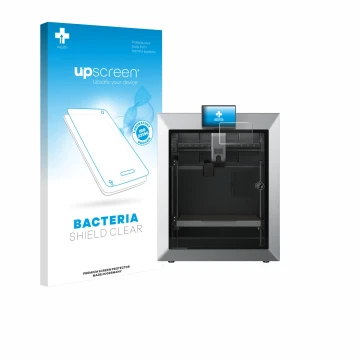 Face avant d’un emballage produit avec le logo de la marque upscreen. À côté, l’appareil Qidi Tech Q2 est représenté avec la p