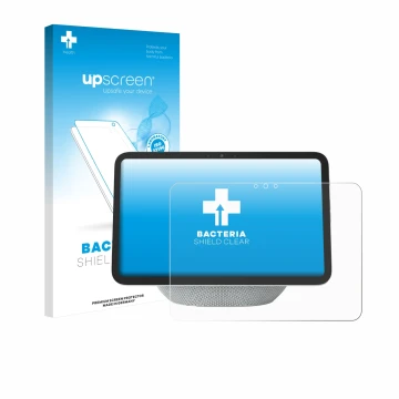 Face avant d’un emballage produit avec le logo de la marque upscreen. À côté, l’appareil Amazon Echo Show 11 2025 est représen