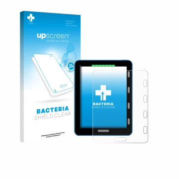 Face avant d’un emballage produit avec le logo de la marque upscreen. À côté, l’appareil Vakaros Atlas 2 / Edge est représenté