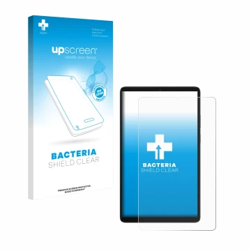 Face avant d’un emballage produit avec le logo de la marque upscreen. À côté, l’appareil Samsung Galaxy Tab A11 8.7