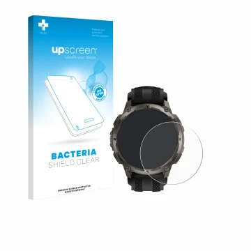 Face avant d’un emballage produit avec le logo de la marque upscreen. À côté, l’appareil Kospet Tank T4 est représenté avec la