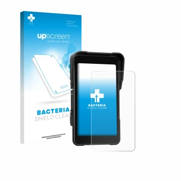 Face avant d’un emballage produit avec le logo de la marque upscreen. À côté, l’appareil CAMECHO Motorrad Carplay 5
