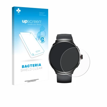 Face avant d’un emballage produit avec le logo de la marque upscreen. À côté, l’appareil Oukitel V5 1.43