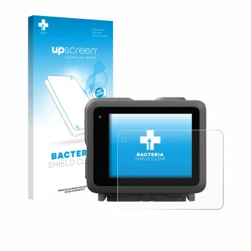 Face avant d’un emballage produit avec le logo de la marque upscreen. À côté, l’appareil GoPro Lit Hero est représenté avec la