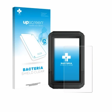 Face avant d’un emballage produit avec le logo de la marque upscreen. À côté, l’appareil Garmin eTrex Touch 2025 est représent