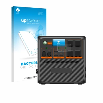 Face avant d’un emballage produit avec le logo de la marque upscreen. À côté, l’appareil Bluetti AC240P est représenté avec la