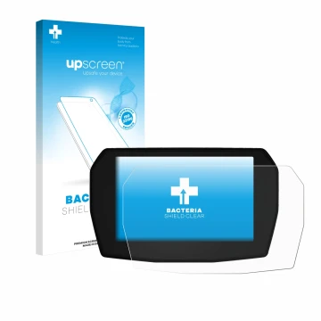 Face avant d’un emballage produit avec le logo de la marque upscreen. À côté, l’appareil Ducati Streetfighter V2 2025 est repr