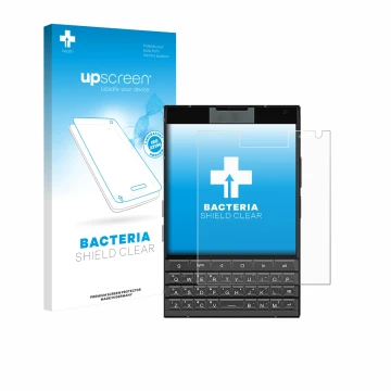 Face avant d’un emballage produit avec le logo de la marque upscreen. À côté, l’appareil Unihertz Titan 2 est représenté avec 