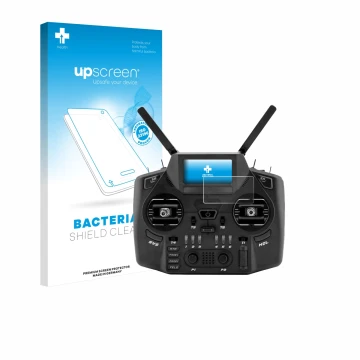 Face avant d’un emballage produit avec le logo de la marque upscreen. À côté, l’appareil Radiomaster GX12 est représenté avec 