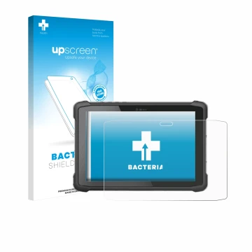 Face avant d’un emballage produit avec le logo de la marque upscreen. À côté, l’appareil Hematec SolidTab G99 10