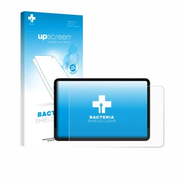 Face avant d’un emballage produit avec le logo de la marque upscreen. À côté, l’appareil Volla Tablet 12.3