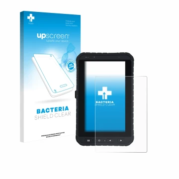 Face avant d’un emballage produit avec le logo de la marque upscreen. À côté, l’appareil Winmate M700DQ8 est représenté avec l